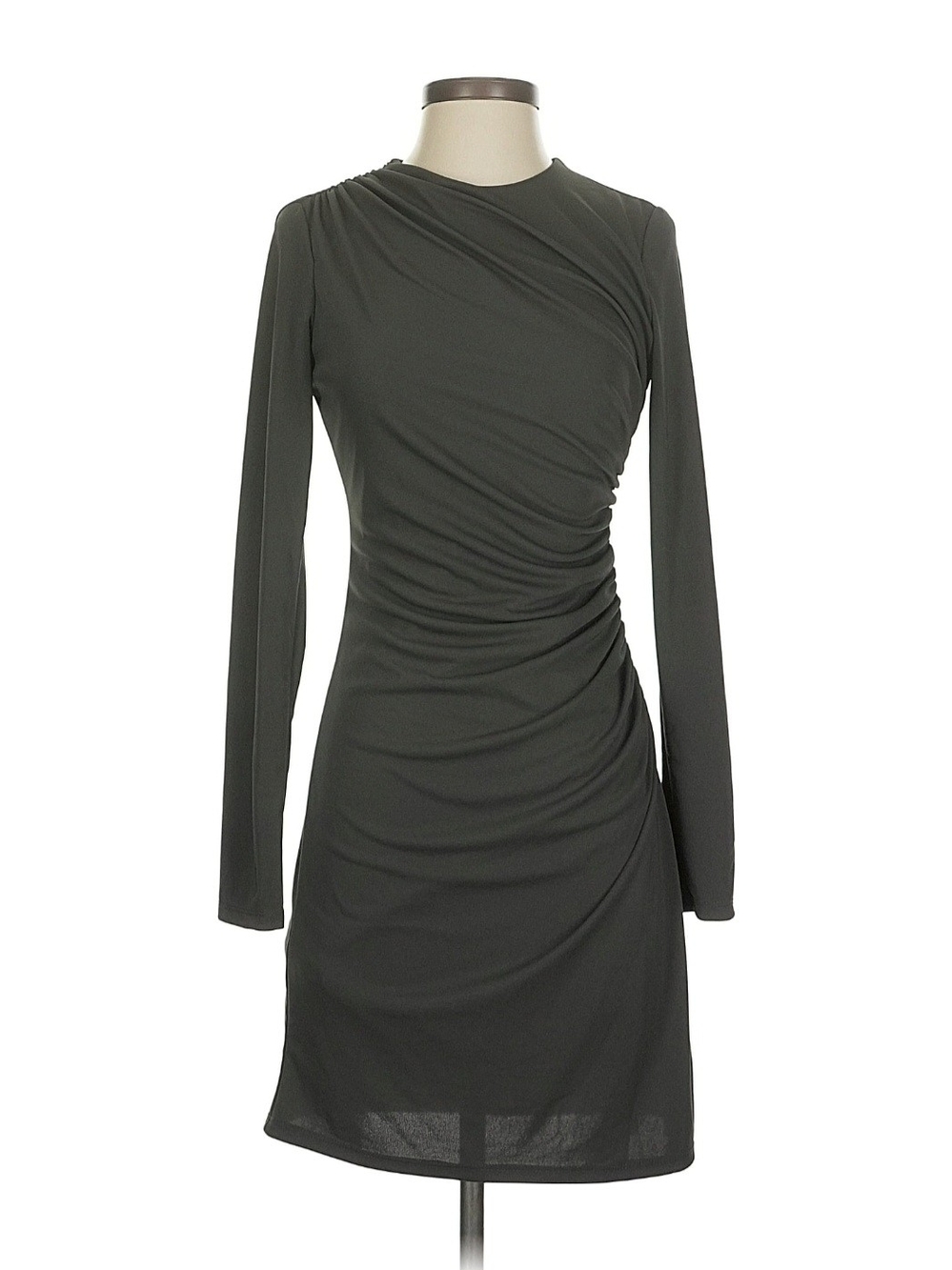 Zara Long-Sleeve Ruched Charcoal Mini Dress